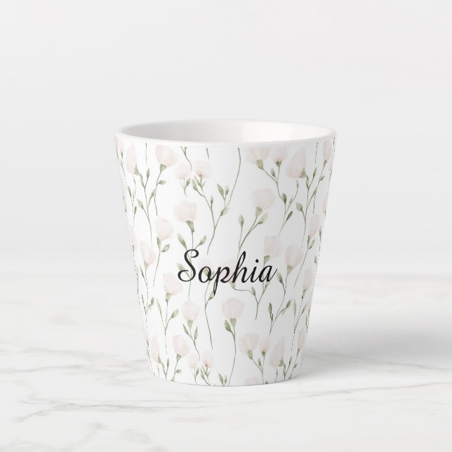 Tasse Latte Fleurs roses féminines charmantes (Devant)