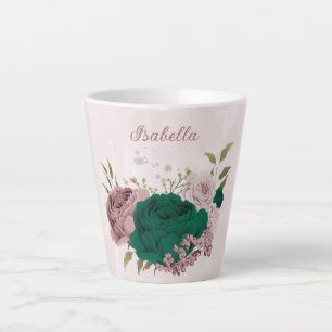 Tasse Latte fleurs roses vert émeraude