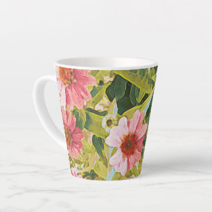 Tasse Latte Fleurs roses Vert Feuille Art original