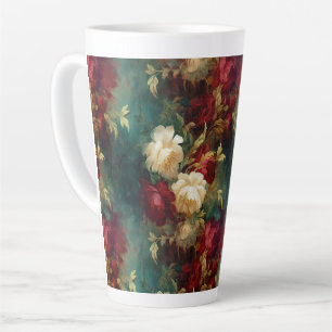 Tasse Latte Fleurs rouges blanches vertes