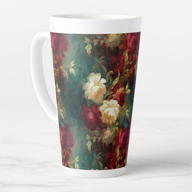 Tasse Latte Fleurs rouges blanches vertes (Angle gauche)