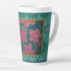 Tasse Latte Fleurs rouges sur Aqua