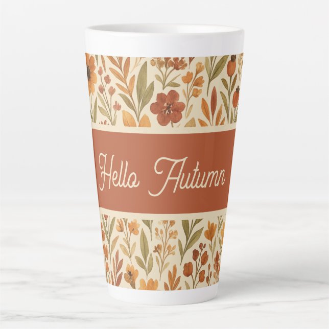 Tasse Latte Fleurs rustiques de l'automne - bonjour typographi (Devant)