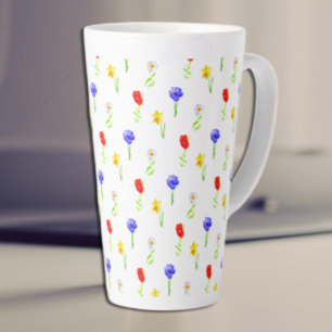 Tasse Latte Fleurs sauvages aquarelle