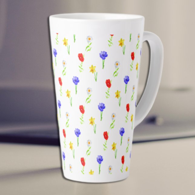 Tasse Latte Fleurs sauvages aquarelle (Créateur téléchargé)