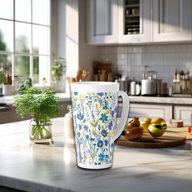 Tasse Latte Fleurs sauvages de Jardin Bleu Rustique (Créateur téléchargé)