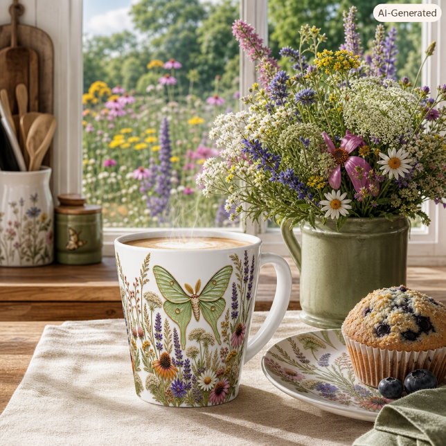 Tasse Latte Fleurs sauvages de prairie Moth Luna Botanique  (Créateur téléchargé)