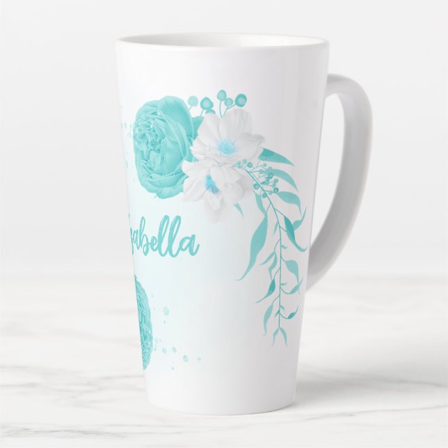 Tasse Latte fleurs turquoise romantique (Angle droit)