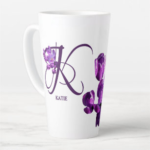 Tasse Latte Fleurs violettes personnalisable nom KATIE boho te