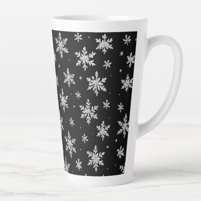 Tasse Latte Flocon de Neige Élégant Argent | Vacances d'Hiver  (Droite)