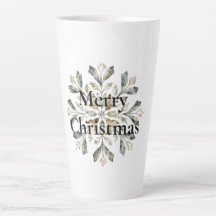 Tasse Latte Flocon de neige vert de Noël blanc rustique