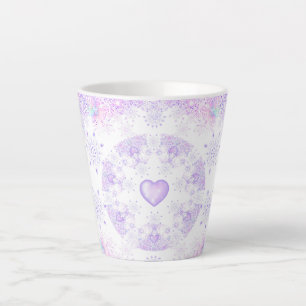 Tasse Latte flocon de neige violet clair et coeur étincelant