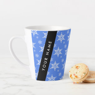 Tasse Latte Flocons de neige blancs, Bleu, Votre nom, Personna