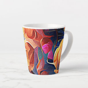 Tasse Latte Floral Abstract Art Orange Red Blue Flowers