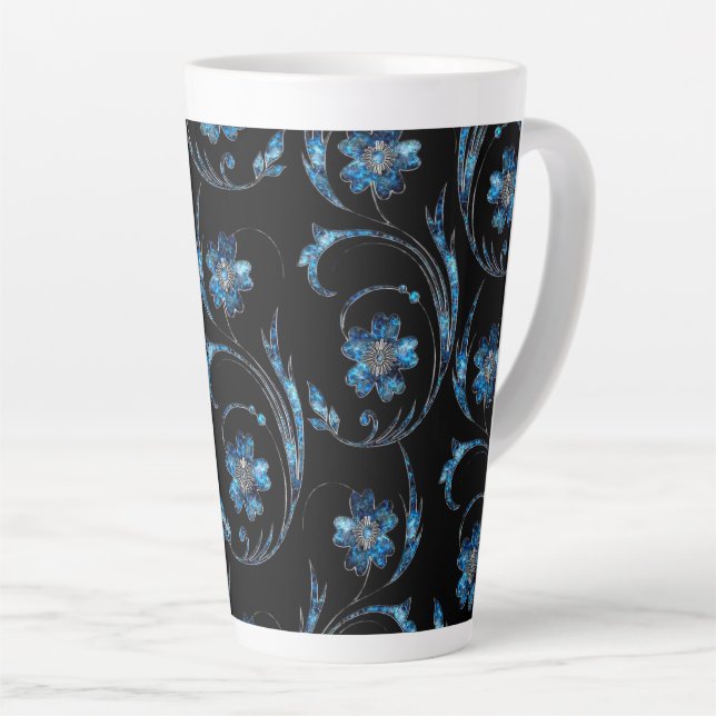 Tasse Latte Floral bleu Shimmer 2 (Angle droit)