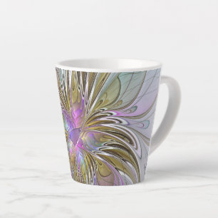 Tasse Latte Floral Coloré Abstrait Fractal Avec Rose & Or