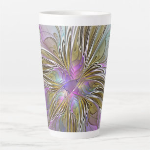 Tasse Latte Floral Coloré Abstrait Fractal Avec Rose & Or