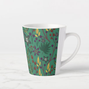 Tasse Latte Floral continu fleurs motif vert arrière - plan