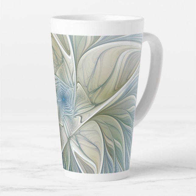 Tasse Latte Floral Dream Motif Abstrait Blue Khaki Fractal (Angle droit)