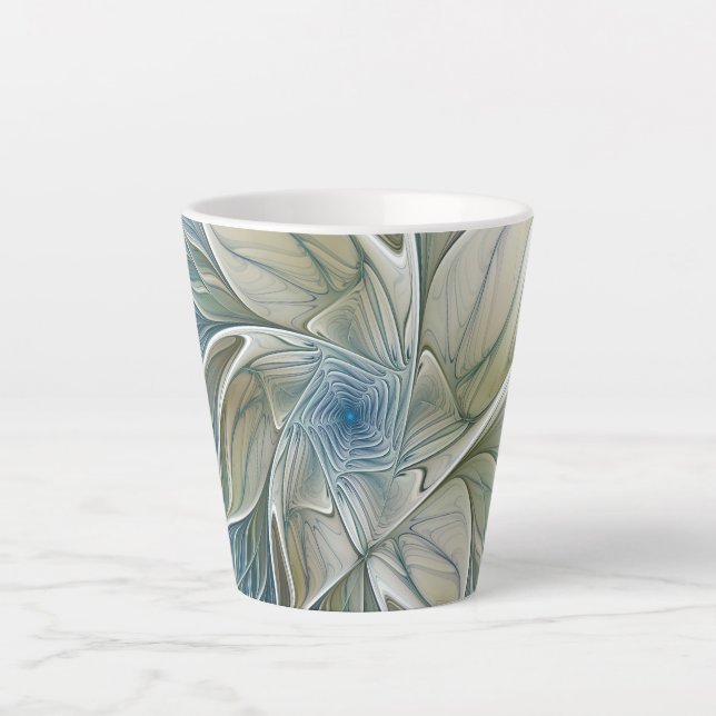 Tasse Latte Floral Dream Motif Abstrait Blue Khaki Fractal (Devant)
