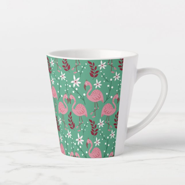 Tasse Latte Floral flamingo sans couture motif rose vert (Droite)