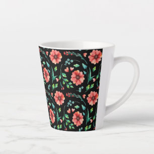 Tasse Latte Floral Fleurs exotiques et feuille Motif-45654