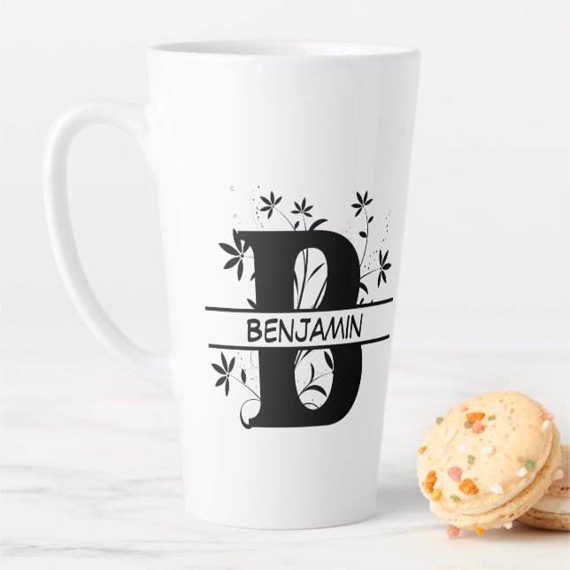 Tasse Latte Floral Fractionné Alphabet Customisé Lettre B (En situation)