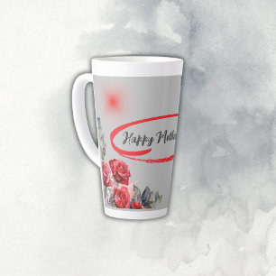 Tasse Latte Floral Grey & Red Bonne fête des mères  