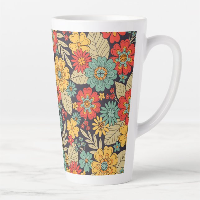 Tasse Latte Floral Moderne, Lumineux Et Coloré (Droite)