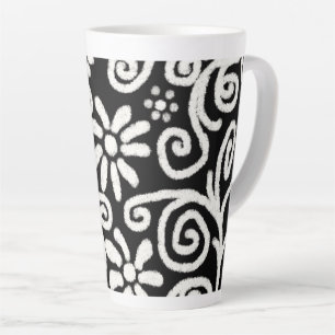 Tasse Latte Floral noir blanc & Fleurs Motif de fleurs