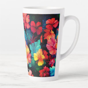 Tasse Latte Floral Orange Tropical Flowers Feuille-66771