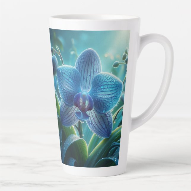 Tasse Latte Floral orchidée bleue (Droite)