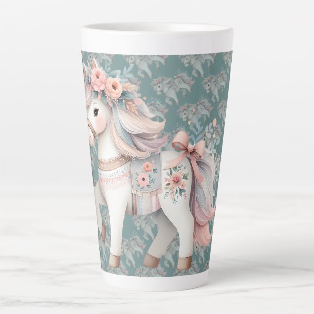 Tasse Latte Floral Pastel Horse Imaginaire illustrateur (Devant)