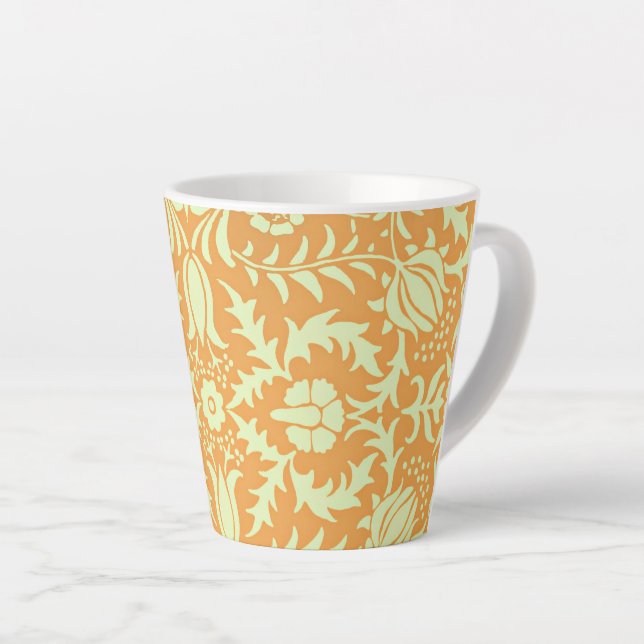 Tasse Latte Floral Pattern, gold and pastel yellow design, (Angle droit)