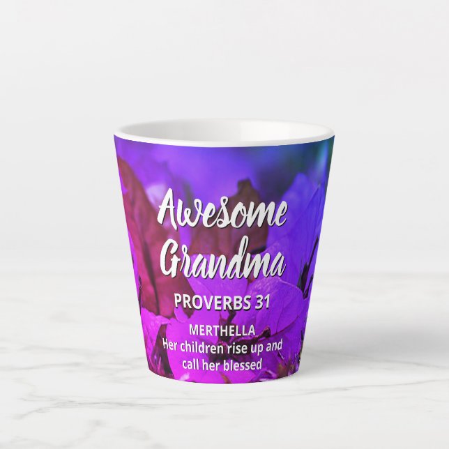 Tasse Latte Floral Personnalisé AWESOME GRANDMA Proverbes 31 (Devant)