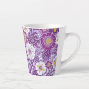 Tasse Latte Floral pourpre, jaune et magenta