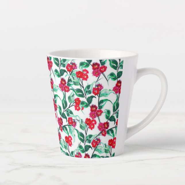 Tasse Latte Floral Red Color Flowers Pattern-56698 (Droite)