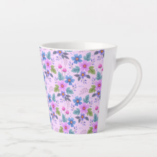 Tasse Latte Floral Rose Violet Fleurs Motif-36841