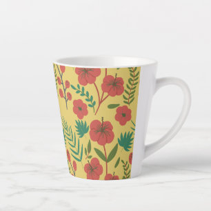 Tasse Latte Floral sans couture motif rouge jaune vert fleurs