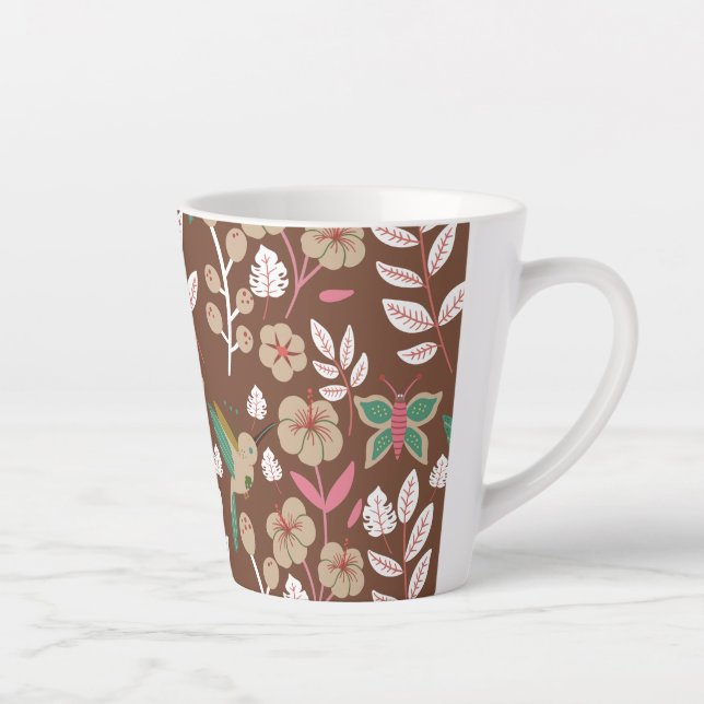 Tasse Latte Floral seamless pattern flowers, leaves, butterfly (Droite)