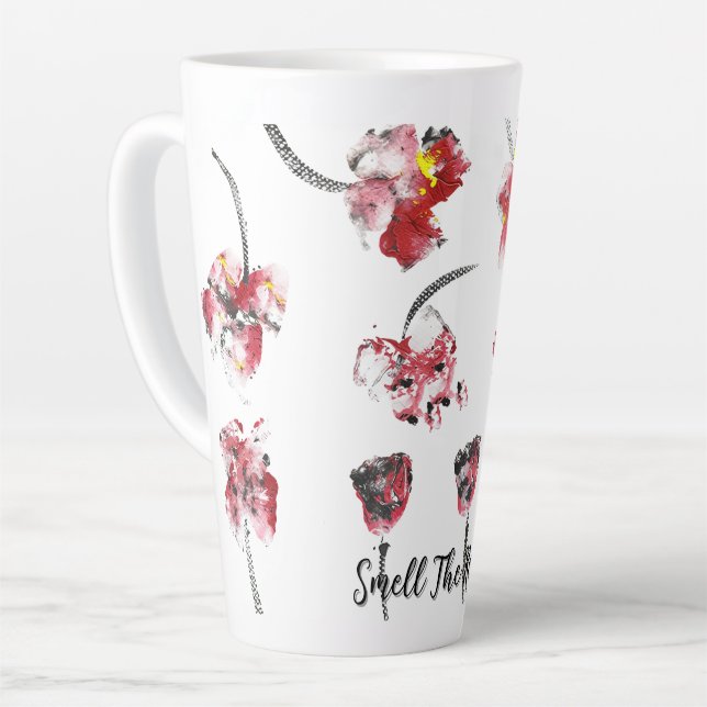 Tasse Latte Floral Whispers -Abstract Acrylic Hibiscus & Rose (Angle gauche)