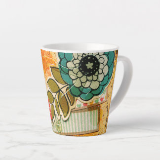 Tasse Latte Florale Bleue et Jaune Colorée