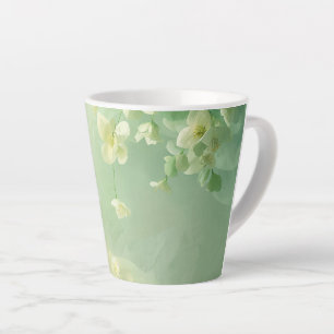 Tasse Latte Florale rêveuse Vert Sauge Doux et Vert Menthe