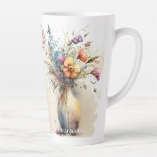 Tasse Latte Floraux gris violet rose multicolore Jar #3