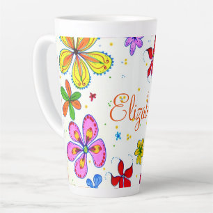 Tasse Latte Flore retro dessiné à la main personnalisée