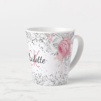 Flores rose argent élégant nom monogramme