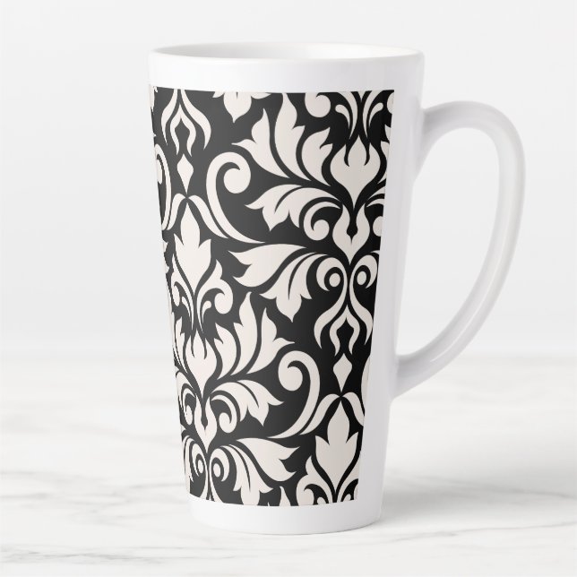 Tasse Latte Flourissant Damask Art I Cream sur Black (Droite)