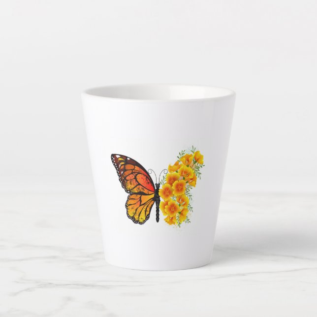 Tasse Latte Flower Butterfly with Yellow California Poppy (Devant)