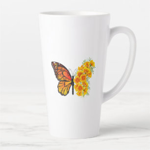 Tasse Latte Flower Butterfly with Yellow California Poppy
