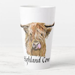 Tasse Latte Fluffy Red Highland Cow Art numérique original